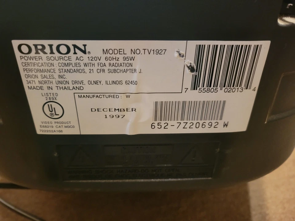 Orion TV1927  13" CRT TV Retro Gaming Television Vintage Color Screen No Remote - Image 3 of 4