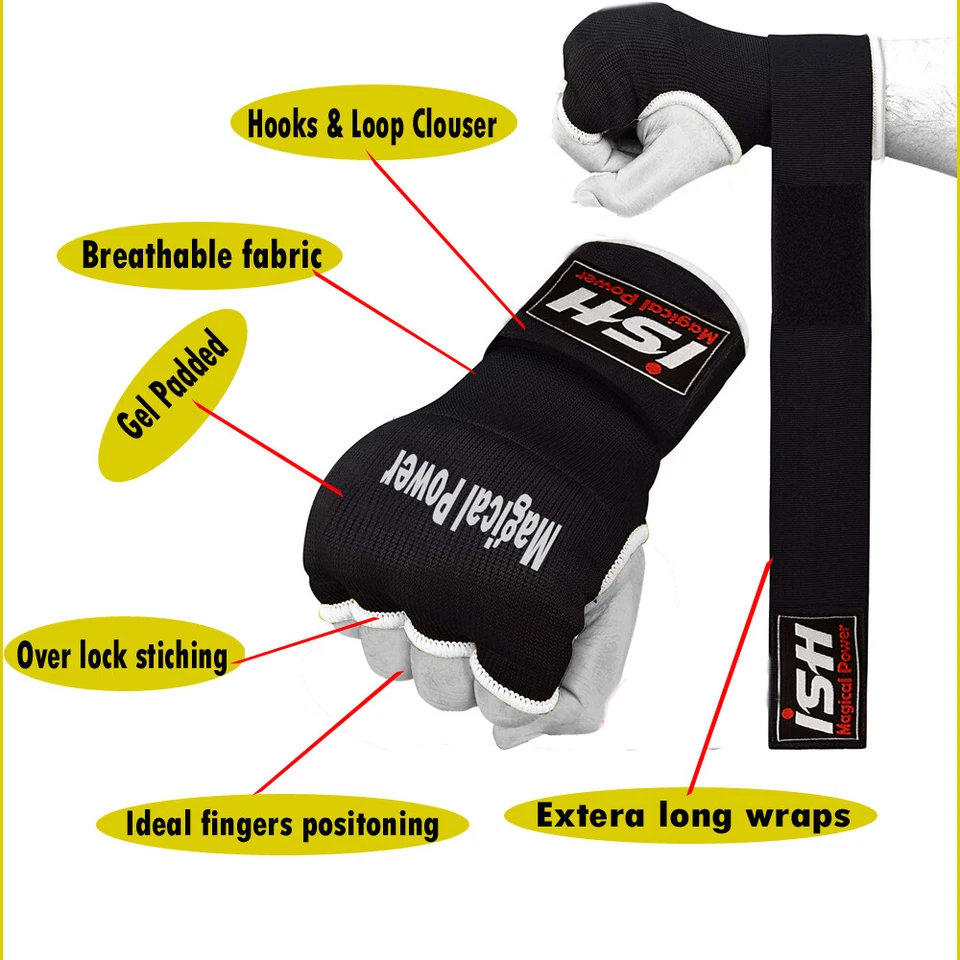 Guantes interiores de gel con muñequeras acolchados MMA boxeo Muay Thai PAR Foto 2 de 4