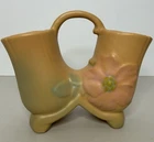 Vintage Weller Pottery Double Vase Handle Wild Rose Peach Green 6 1/4" Tall