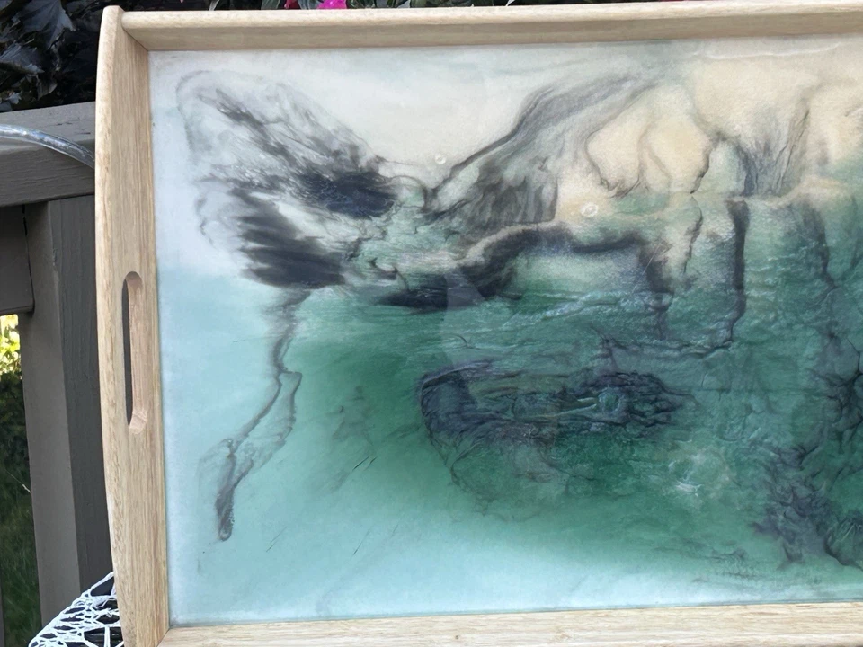 Handmade Ocean Tray, Wooden Epoxy Resin Serving Tray, Beach Recta Vanity Tray - Image 4 of 4