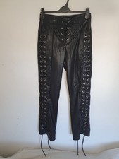 Disturbia Faux Leather Bootcut Goth Trousers Pant Front Lace Tie Up Black Grunge