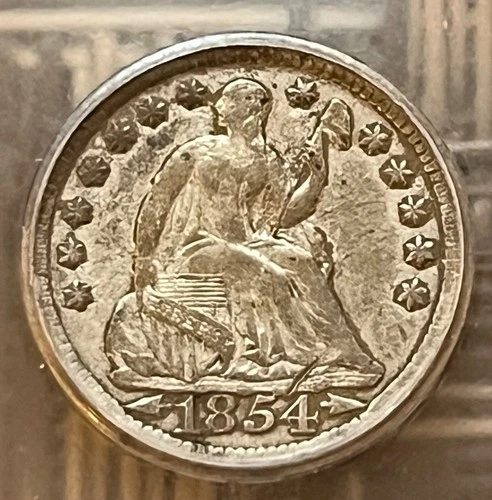 1854 Seated Liberty half dime, ICG graded VF-35 details