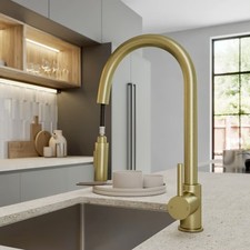 Sauber Brushed Brass Pull Out Kitchen Tap With Dual Spray