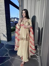 Presenting Heavy Silk Cream Top Palazzo With Dupatta For Functional Wear