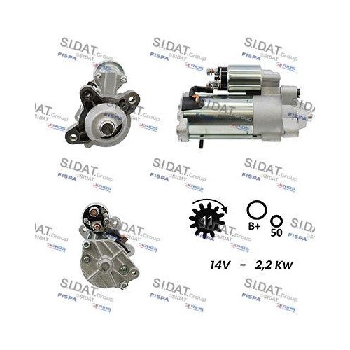Démarreur Sidat S12VS0036A2 - 2,2kW haute puissance pour Ford Volvo