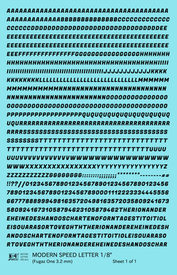 K4 HO Scale Water Slide Decals Black 1/8 Inch Modern Speed Letter Alphabet