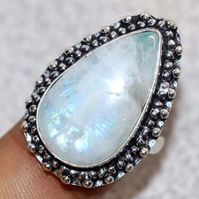 925 Silver Plated Rainbow Moonstone Ring US 7 Unique Boho Gift Fashion Sale JW