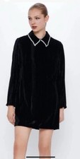 Zara Black Velvet Collar Rhinestone, Mini Dress Size M