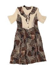 VINTAGE Womens A-Line Dress UK 10 Small Off White Animal Print AK19