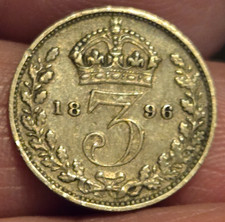 1896 Great Britain Victoria  Sterling Silver Threepence