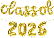 Class of 2026 Graduation Balloons, Gold Foil Graduation Party Decorations, 16-In