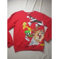 Looney Tunes Women XS Red Taz Tweety Marvin Sylvester Bugs Daffy Sweatshirt NWT