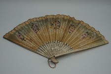Antique Hand Painted Floral Folding Fan Vanity Collectible Decor