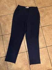NINE WEST Women's Navy Blue Dress Pants Tapered Leg Flat Front Zip Button Solid