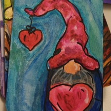 Handcrafted Painted Gnome and Heart Valentine's Day Greeting Card for Loved Ones