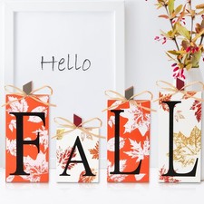 Fall Decorations Wood Lettered Pumpkin Sign Block Indoor Tabletop Gift 4 PCS