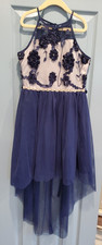 Rare Editions Girls Fancy Tulle Navy Dress Rhinestone Waistband Size 10
