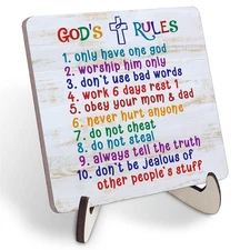 Ten Commandments Plaque Sign Decor for Kids Boys Girls Bedroom Color