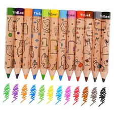 12 Short Colored Pencils for Kids, Cute Animal Toddlers Crayons Wooden-12