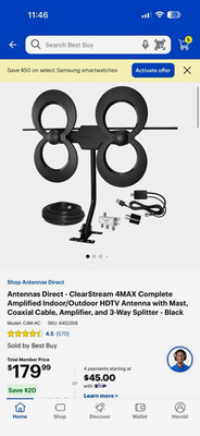 Antennas Direct ClearStream 4MAX Complete Amplified UHF HDTV Antenna 70+mi