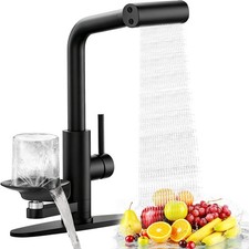 Kitchen Sink Faucet with Glass Rinser, Waterfall Kitchen Faucets with Pull Do...