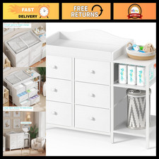 Modern Baby Dresser with Changing Table Top, 6 Fabric Drawers, Nursery Storage