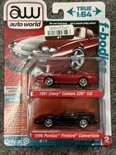 Auto World 1991 Chevy Camaro Z28 1LE 1996 Pontiac Firebird Convertible 2 Pack