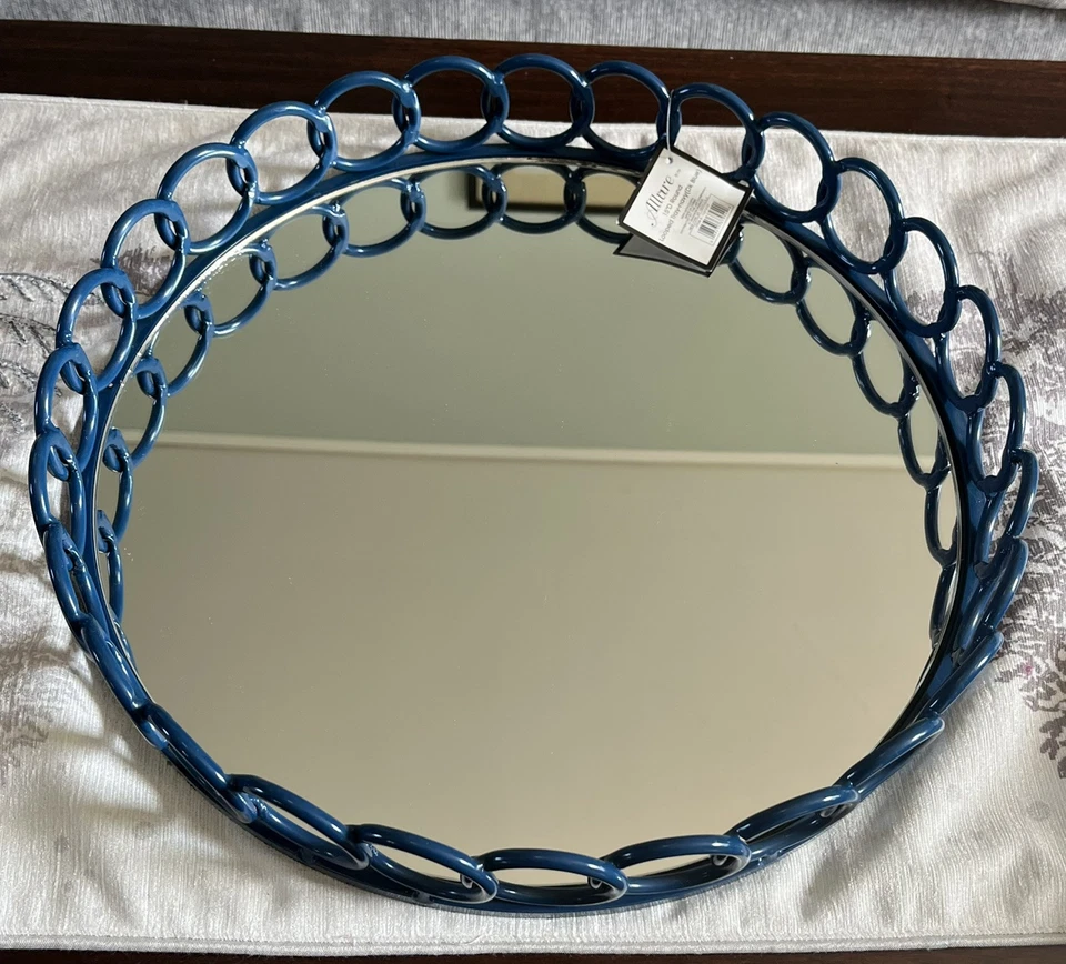 Allure Navy 15 英寸直径圆形环金属镜面梳妆盘全新带标签 — 第 3/4 张图片