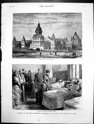 Antiker Druck Eröffnung Marylebone Krankenstation Prinz Prinzessin Wales Stationen 1881