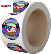 Made in USA Hologram Flag Labels 1-Inch round American Flag Stickers, 2 Colors 