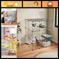3-Tier Cat Cage Indoor Enclosure  DIY Cat Playpen  Detachable Metal Kennel, 35