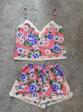 Vintage Victoria s Secret Gold Label Floral Lace Cami Shorts Pajama Set