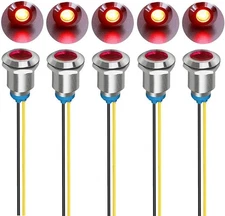 LED Metal Indicator Light 110V-220VAC Waterproof 12mm Signal Lamp, 5pcs- RED