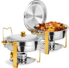 Gold Chafing Dishes for Buffet 5QT 2 Pack Round Stainless Steel Chafing Dish Set