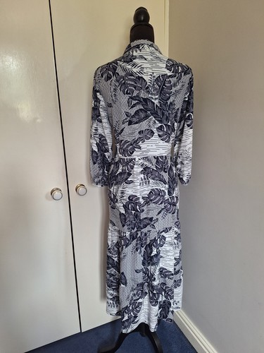 Primark Size 14 Midi Dress Blue White Leaf Pattern Gorgeous Summer - Picture 7 of 11