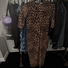Alice Olivia Brown/Black Leopard Print Midi Dress Round Neck 3/4 Sleeve 6