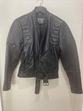 Vintage Open Road Leather Moto Jacket Black Size 34 Unisex 1990s Biker Style 