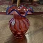 Fenton Handmade in USA Cranberry Blue White Stars & Stripes Small Vase AMERICANA