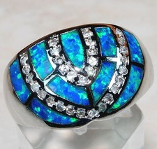 Australian Opal Inlay Topaz 925 Solid Sterling Silver Ring Jewelry Sz 7 PB1
