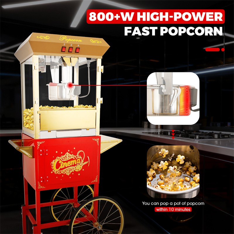 16Oz Commercial Popcorn Machine With Cart and 16 Oz Kettle & 3-Switch Control
