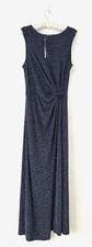Lipsy Dress Women Sparkle Stretch Long Occasion Navy Draped Split Maxi 16 BNWT