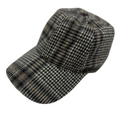 by Anthropologie Black Gray White Houndstooth Plaid Check Hat Cap Ribbon Tie