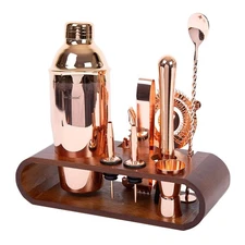 Bar Social 10 piece Bartender Cocktail Kit w/ Stand- Rose Gold - Stainless Steel