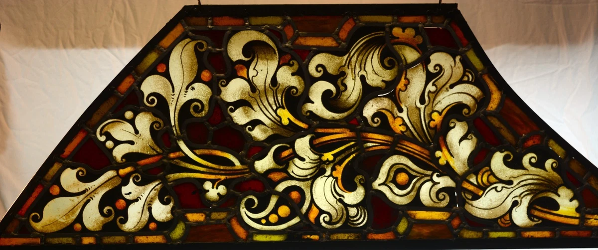 1850-1899 1890s Decade Transom Window Antique Stained Glass