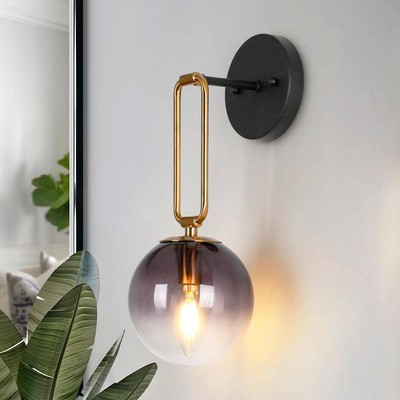 Uolfin Wall Light 14.5'' Transitional Modern Black + Gold W/ Gradient Purple Glas