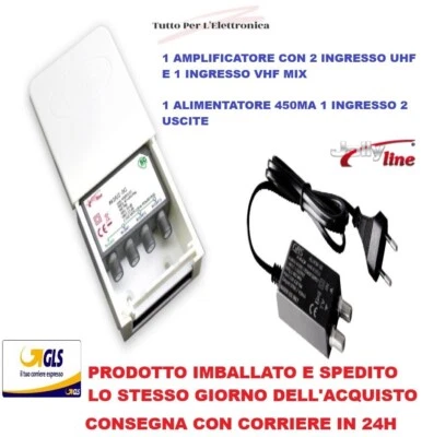 JOLLY LINE Amplificatore Da Palo di Segnale Alimentatore Antenna Tv Digitale Terrestre UHF