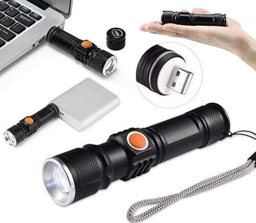 MINI TORCIA USB A LED TATTICA MILITARE DA CACCIA ELETTRICA RICARICABILE POTENTE