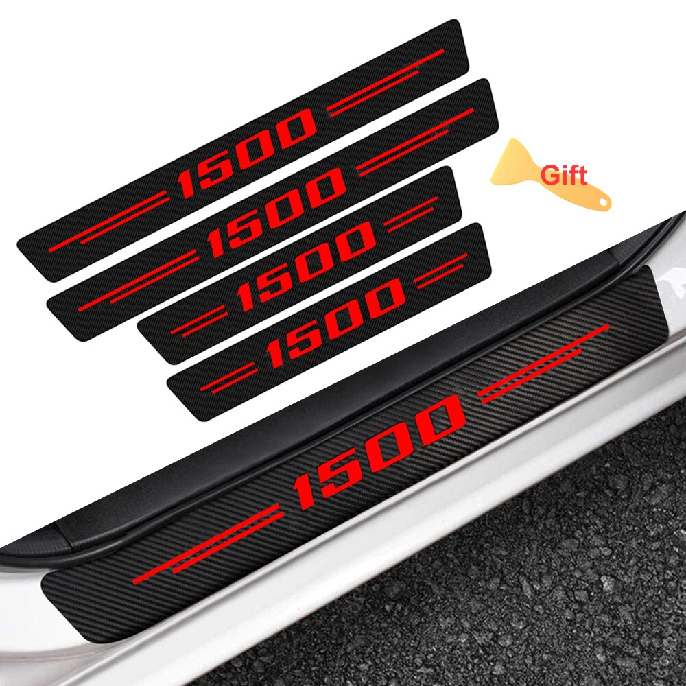 4X For Silverado 1500 HD LD Carbon Fiber Red Cab Door Sill Plate Protector Cover