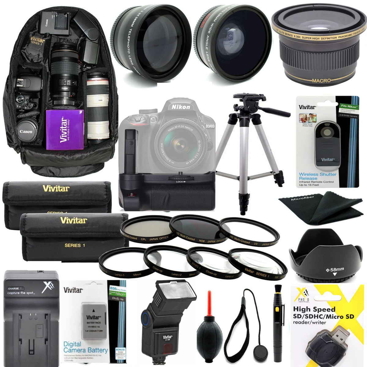 Nikon D3300 DSLR FULL 55MM ULTIMATE HD KIT LENSES FLASH BACKPACK