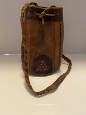 Vintage leather drawstring bag